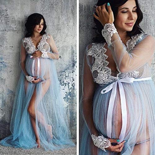 Vestidos de maternidade para sessão de fotos de manga comprida V pescoço de renda branca ceder ao longo vestido de maternidade maxi