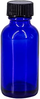 Garrafas redondas de vidro azul cobalto de 1 oz com tampa preta com tampa preta - pacote de 24