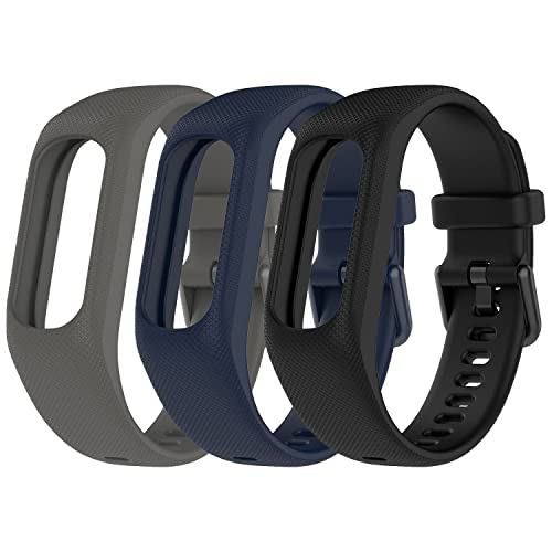 EIEUUK 3 Bandas de vigia compatíveis com Garmin VivoSmart 5 Soft Silicone Wrists Case Tira de bolsa para homens, Black/Midnight