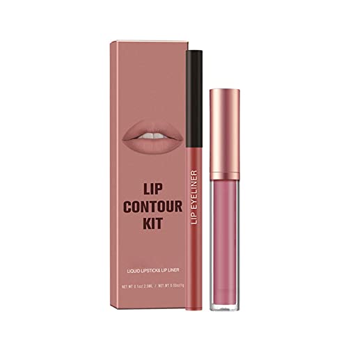 Lip Gloss Compatível com Máquina 1+1 Mattes Lipstick Lipliner Definir um passo de maquiagem labial Conjunto de veludo pigmento Tingimento de lábios nua não prende