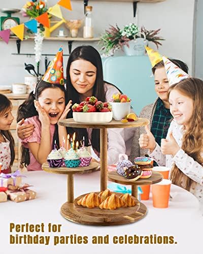 Cupcake Stand para exibição de sobremesa, bolo de madeira com bandeja em camadas, suporte de cupcakes de madeira de 4 camadas, exibição de mesa de torre de cupcakes rústicos, bolo e cupcake stand para festa de aniversário de festival Sempoma