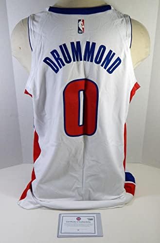 2019-20 Detroit Pistons Andre Drummond #0 Jogo emitiu White Jersey Stern Band 0 - NBA Game usado