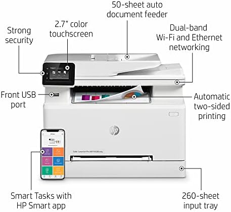 HP Color LaserJet Pro M283CDW AIO -Scan cópia Fax -impressora a laser sem fio, tela sensível ao toque, até 600 x 600 dpi, 50 folhas,