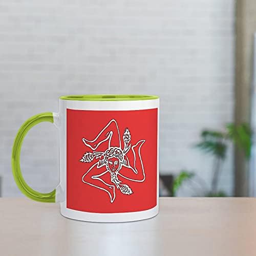 Caneca de café cerâmica da trinácria siciliana com cor dentro e manusear xícara de chá para homens homens de estilo verde