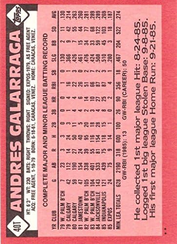Andres Galarraga autografado/assinado 1986 Topps 40t Montreal Expos Baseball Card