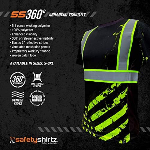 SafetyShirtz SS360 Stealth American Grit T -shirt - Black - Visibilidade aprimorada