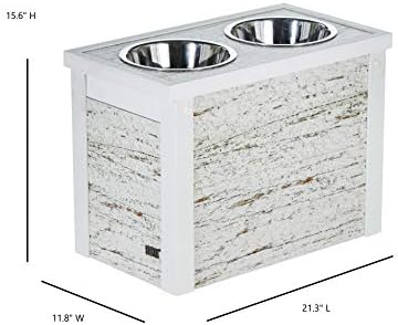 New Age Pet Ecoflex Piedmont 2-Bowl Diner com lixeira de tampa deslizante, angustiada branca