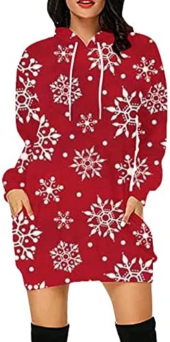 Mulheres capuzes vestidos de natal 3d tampa de tração colar de gola de tração solta mangas compridas de mangas compridas com capuz