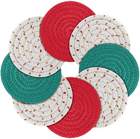 8 peças montanhas-russas de natal define threads handmades co-russas de cota de copos de xícara de copos de tapetes resistentes
