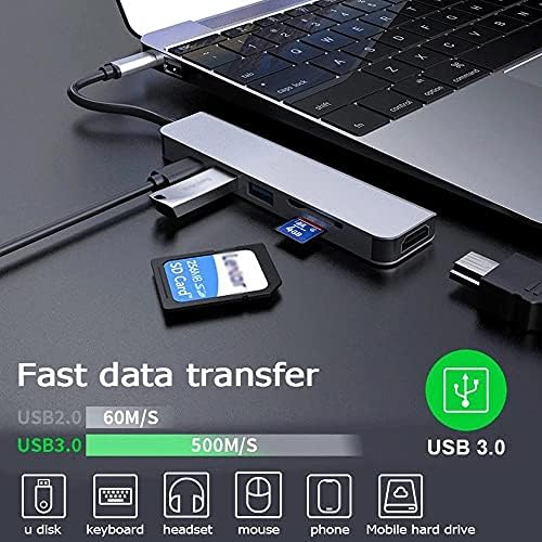 Jahh USB Hub USB Hub C Adaptador 6 em 1 USB C a USB 3.0 Docagem compatível com HDMI USB-C Tipo C 3.0 divisor