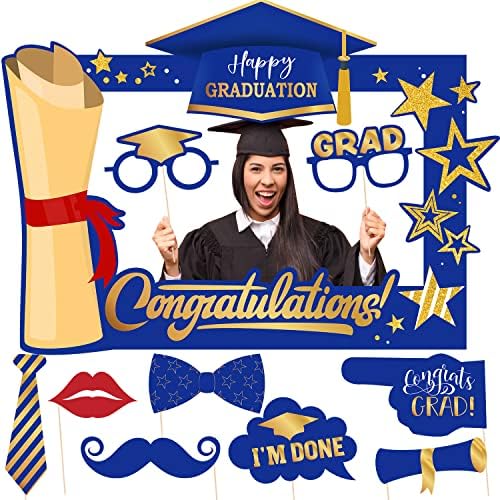 Graduação Booth Props Black and Gold Graduation Party Decorações 2023 Grande moldura de photo Props Classe de 2023 Grad Decor com paus para a festa de formatura Favors