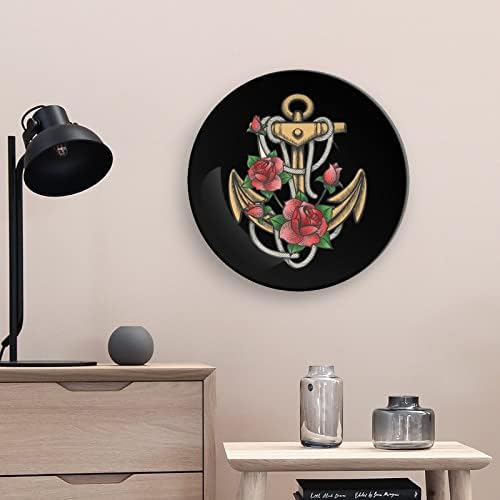 Âncora com rosa floresceremic prato decorativo com suporte de stand osso china em casa placa para a cozinha da sala de estar