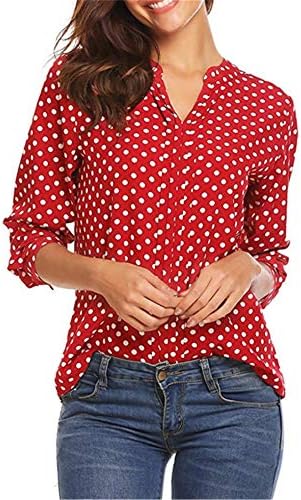 ANDONGNYWELL WOMENS PRIMEIRA PEQUENA DOT 3/4 Blusa de manga Tops Ladies Casual Office Work V Blush de t-shirt de pescoço