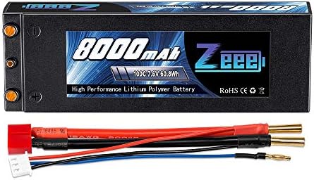 ZEEE 2S BATERHA DE LIPO 7.6V 100C 8000mAH Hardcase Baterias RC Lipo com bala de 4 mm para rear conector T para veículos RC, caminhões,