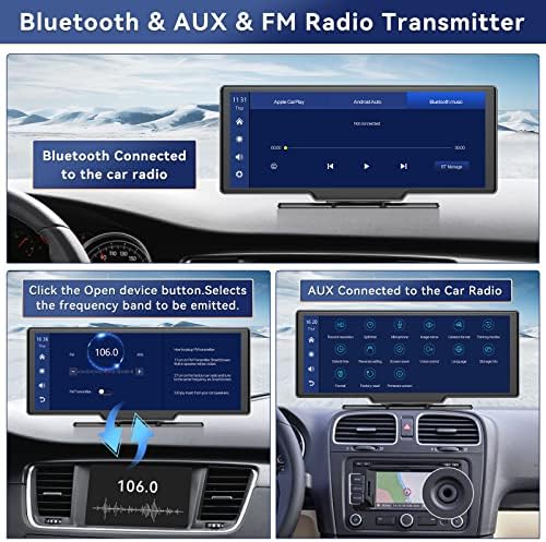 Receptor de rádio portátil CarPlay/Android CarPlay/Android, com tela de toque de 9 polegadas, estéreo com Bluetooth, transmissor