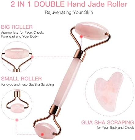 Rolo de jade de paz de pérola para rosto e gua sha conjunto rosa quartzo roller face & guasha ferramenta facial rosa roller de quartzo