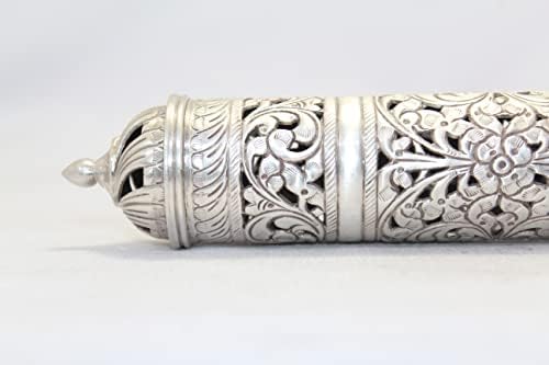 Rajasthan Gems Sterling Silver Scroll Caixa de rolagem Floral Graved Handmade Parchment Box B552