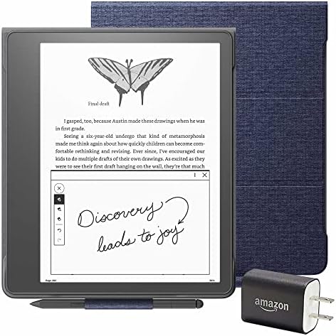 Pacote Essentials do Kindle Scribe, incluindo Scribe Kindle, caneta básica, capa de fólio de tecidos com conexão magnética - jeans