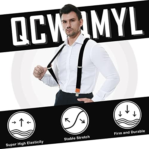 Qcwqmyl suspensórios para homens clipes pesados ​​clipes elásticos tiras ajustáveis ​​vintage x de volta