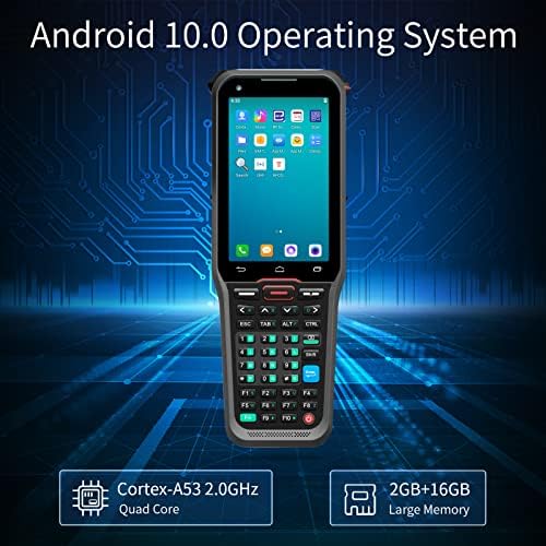 Fangzi Android 10.0 1d/2d/QR Scanner de código de barras Terminal móvel de mão PDA com motor de varredura 2D Honeywell e motor R2000 UHF Função de leitura suporta Wi-Fi 4G sem fio com tela sensível ao toque de 4,0 polegadas