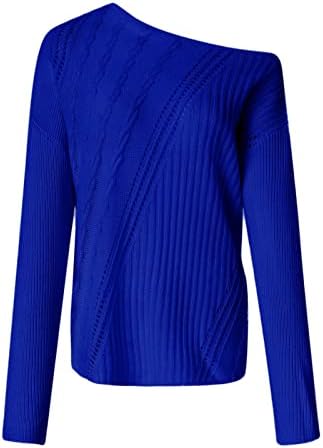 Suéter para mulheres sexy ombro frio malha de malha de suéter casual twist a cabo malha dolman batwing manga jumper tops azul