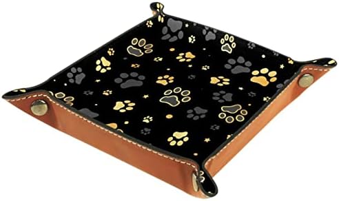 Tacameng Gold Dog Paw pegada e padrão de estrela, caixas de armazenamento bandeja de manobra de couro pequeno bandeja de candy sundries bandeja para chave, telefone, moeda, carteira, relógios, etc.