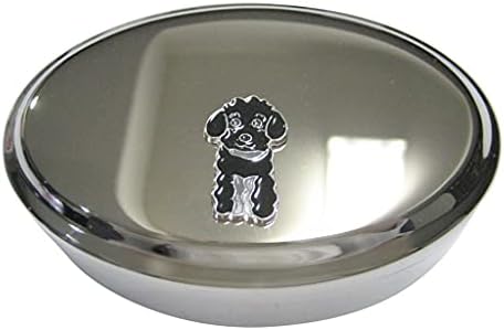 Caixa de jóias de bugigangas ovais de cão de poodle tonificado preto