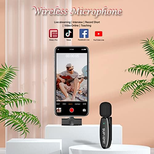 Supemit Wirelesses Microfone Lavalier Compatível com iPhone iPad, YouTube Facebook Live Stream, Vlog, Mic Wireless Auto-Sync
