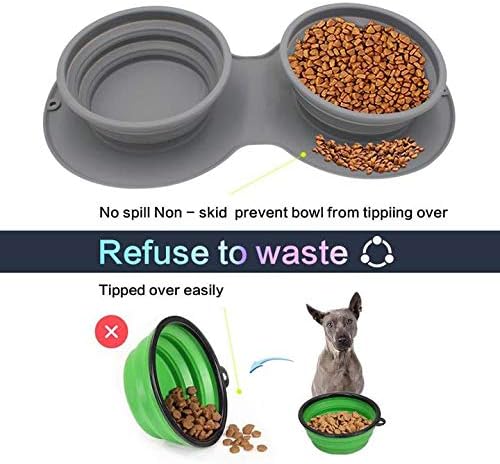 Amyfaner Double Collapsible Dog Bowl Water, Silicone Travel portátil Tigela de gato portátil de silicone Pet, prato