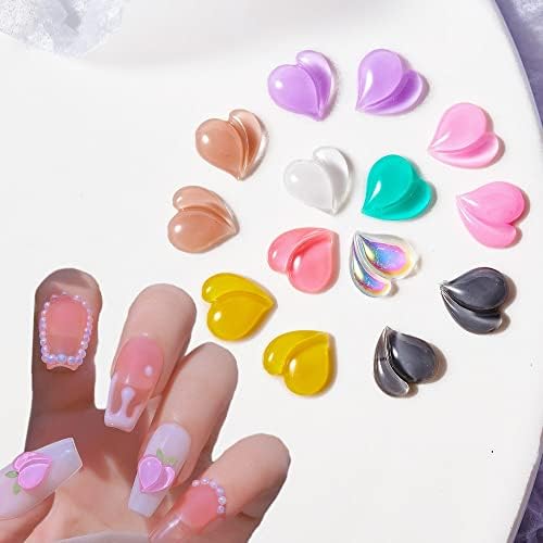 20pcs/bolsa 8mm 3d Peach Heart Unh Nail Art Charms 9-Colors Kawaii Aurora Jewelry Charms Ab fofo Rhinestone de unhas de zagueiro de resina fofa-)