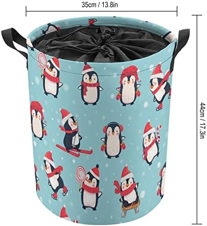 Cesta de lavanderia de pinguins fofos com lavanderia de cordão para o fechamento de lavanderia sacos de armazenamento para viagens em casa