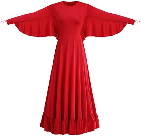 Womens Angel Wing Corde de louvor Liturgical Dance Dress Soly Fit Fitle Long Ruffle Tunic Maxi Dancewear Vestido de balé