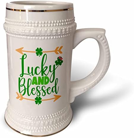 3drose St Patricks Day Lucky and Blessed com Four Leaf Clover. - 22 onças de caneca