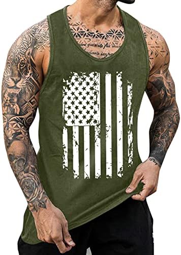 Tampas patrióticas do Dia da Independência do HDDK para homens de bandeira retro americana com mangas do colete de verão Stringer Stringer Gym Tanks