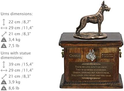 Great Dane Cropped, Urn for Dog Ashes Memorial com estátua, nome e citação de animais de estimação - Artdog personalizado