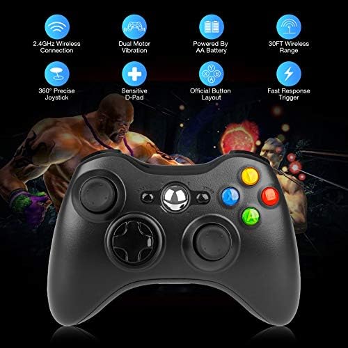 Y-Team Wireless Controller para Xbox 360, 2,4 GHz Controlador de jogo Joystick Remote Wireless Gamepad para Xbox 360/Xbox 360 Slim/PC/Windows 7 8 10 Com vibração dupla