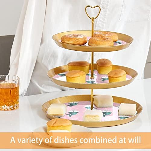 Lyetny 3 Sobessert Stand Stand Gold Cupcake Pastry Stand para Tea Party, Casamento e Aniversário