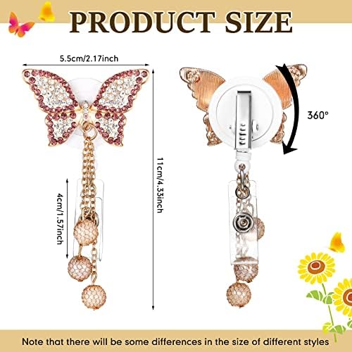 Clabby 14 pcs shinestone retrátil emblema de emblema enfermeira portador de emblema Crystal Butterfly Christmas Belge Robes de nomes