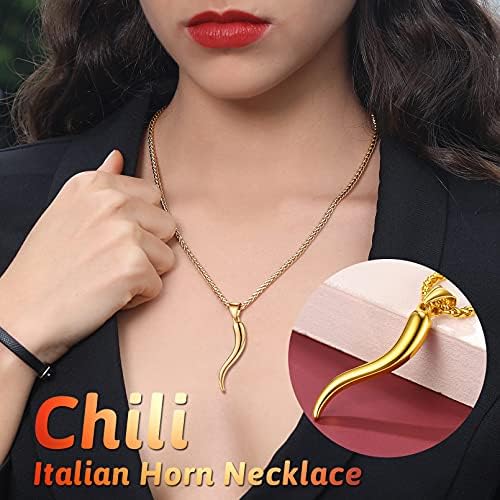 Faithheart Italian Horn Pingente Colar, Aço inoxidável/18k colares de cornicello banhados a ouro de 18k jóias de amuleto protetor para homens com embalagens delicadas