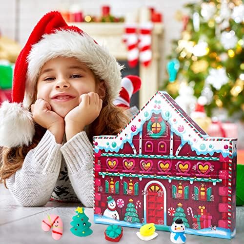 Calendário do advento de Natal Mochi Toy, calendário de advento com contagem regressiva de Mochi com tema de Natal com brinquedos sensoriais