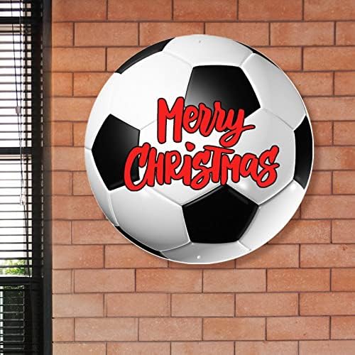 Madcolitote futebol de boas -vindas sinal de porta realista metal sinal de metal feliz natal de natal personalizado wreath wreatch