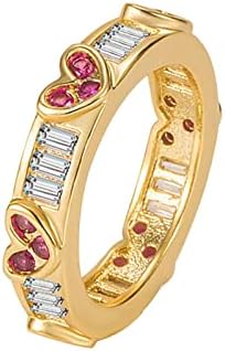 Yistu moda anéis para mulheres diamante anel de coração vermelho anel dourado rosa vermelho amor jóias anel