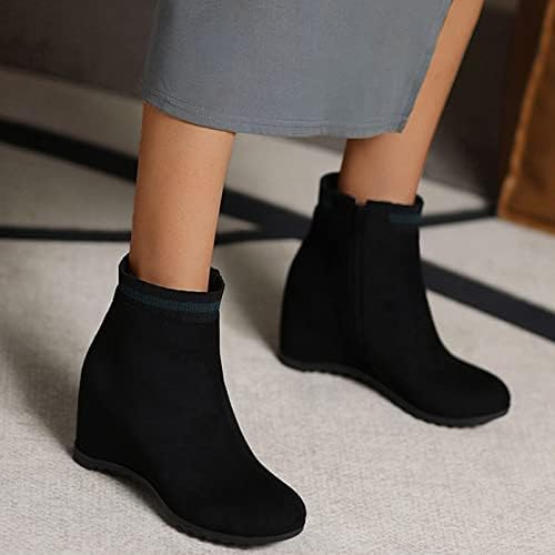 Mulheres Botas de tornozelo feminino Moda Moda de cor sólida lateral com zíper lateral salto interno booster botas curtas e pé