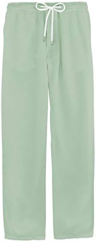 Calça de linho de algodão de verão masculino calça elástica casual calça de cordão de amarração calças de praia de yoga praia