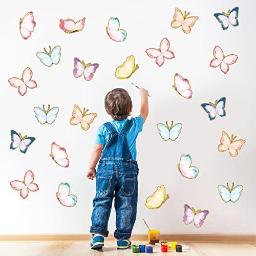 Osnie 72pcs Spring Butterfly Cutouts Nome de aquarela Etiqueta etiqueta Butterfly Bulletin Board Decoration Conjunto colorido de volta à escola Decoração para professores Estudante Sala de jogos de colegial Faculdades de festa para bebês