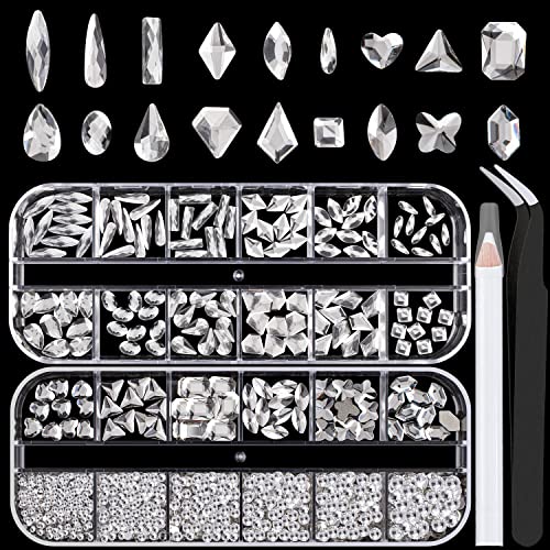 18 estilos de pedras de vidro com várias formas para unhas e 6 tamanhos Kit de strass em cristal redondo 5, Champagne