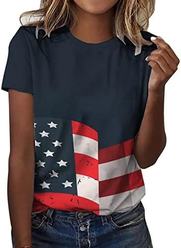 Camisas patrióticas para mulheres bandeira americana de verão de manga curta Vilhas de pescoço estrelas Stars Stars Soar