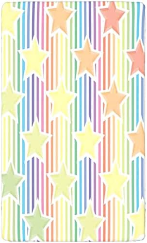 Folha de berço com tema de estrela, colchão de berço padrão folhas macias e respiráveis ​​lençóis de berço para menino ou menino, 28 x52, azul amarelo