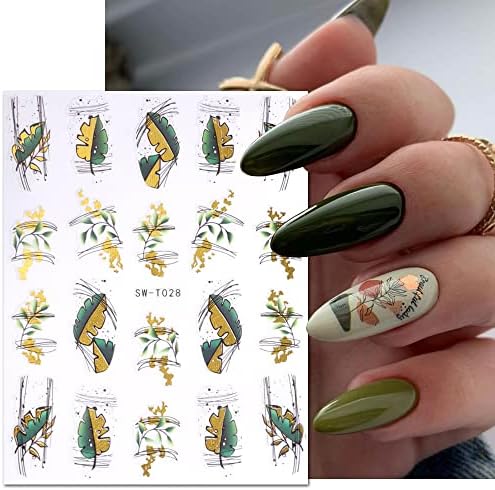 Diduikalor Green Flowle Leaf Nail Art Starters Decalques de unhas de borboleta 3D Blossom Folhas florais Folhas de primavera Adesivos para as unhas para mulheres Diy acrílico Decoração de unhas