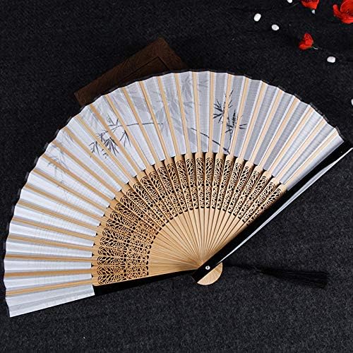 Ventilador dobrável de lyzgf, ventilador de mão dobrável chinês vintage bamboo ventilador de seda portátil de seda com molduras de bambu fã dobrável para dança de casamento decoração de parede de festa de cosplay